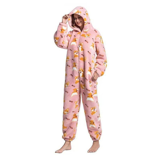 Dam vinter overall pyjamas tecknad djurtryck huva jumpsuit varm hemmaklädsel style 4 M