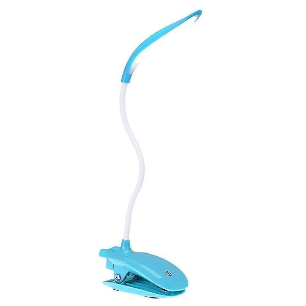 LED skrivebordslampe med klemme, svanehals, klipslys, bærbar, lett, for lesing, studie, rom Blue