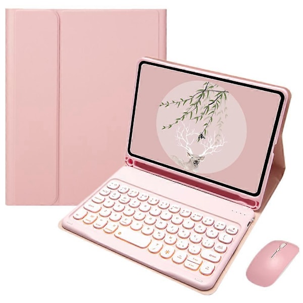 För Mini 6 Mini6 8.5 Tum Sött Rund Bluetooth 7 Färger Bakgrundsbelyst Tangentbord Avtagbart Skyddsfodral (Rosa)