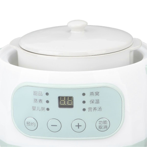 200W 1L Slow Cooker med keramisk innergryte, tidsinnstilling, grønn, jevn oppvarming, elektrisk slow stew-koker for matlaging, EU-plugg 220V