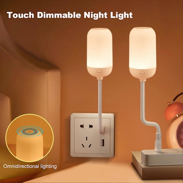 LED Nattlys Dimbar Høy Lysstyrke Flimmerfri Fleksibel Design Plug Play Justerbar Berøringskontroll USB Sengelampe