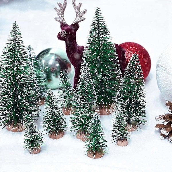 25 kpl Pieniä keinotekoisia joulukuusia 5 kokoa, puupohjalla koristeluun DIY-juhlakoristeaskarteluihin