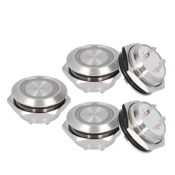 5 stk. Momentan trykknappbryter Metall Auto Reset Ultratynn Vanntett med LED 19mmDC3~6V Hvit
