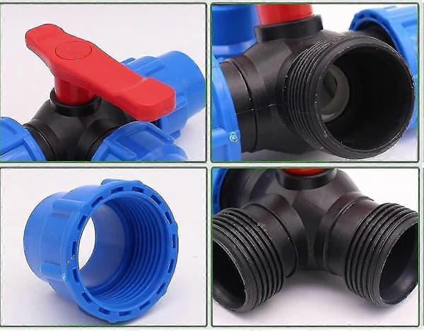 Plast Trevägs Kulventil, T-typ Pe Vattenrör Ferrule Anslutningsventil, Vattenrör Snabbkoppling, Diameter 63 mm