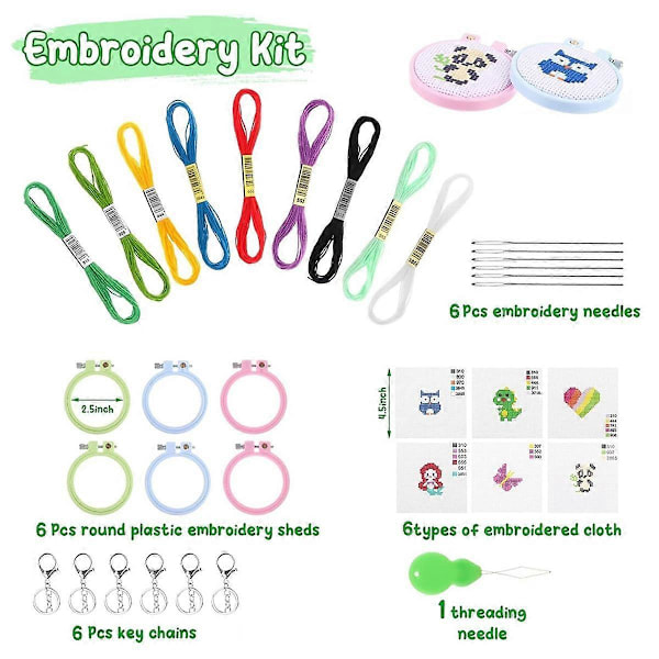 6 st Stämplade Kit för Barn Nybörjare DIY Mini Broderikit Nålpoint Nybörjarkit DIY Ornament Hantverk
