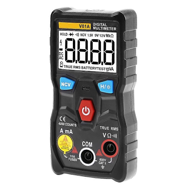 ANENG V01A Auto Range True RMS Digitalt Multimeter AC/DC Strøm Spenning Ohm Tester (Svart)
