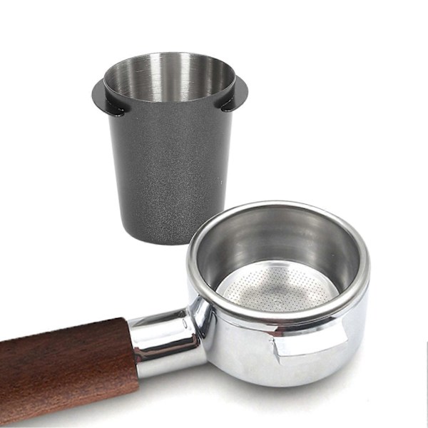 58 mm doseringskop i rustfrit stål, kompatibilitet, polering, kaffedoseringskop, pulverføder til kaffe, sort