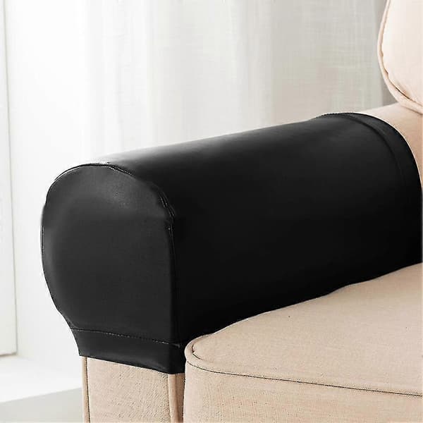 2 st PU Läder Soffarmstödsskydd Stretchiga Vattentäta För Soffa Stol Black