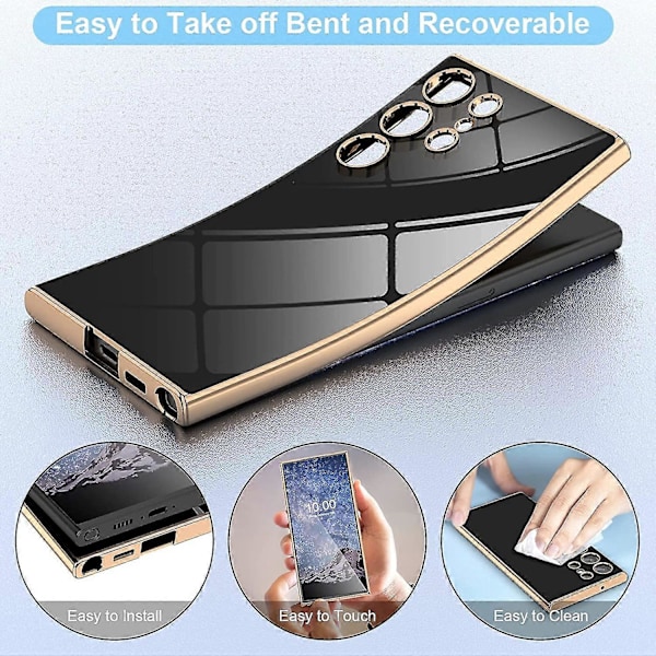 Designet til Samsung Galaxy S23 Ultra Cover, Luksus Guldbelagt Cover med Hævet Kant, Stødsikker Silikone Telefon Cover, Fuld Beskyttelse mod Fald, Blød TPU Black