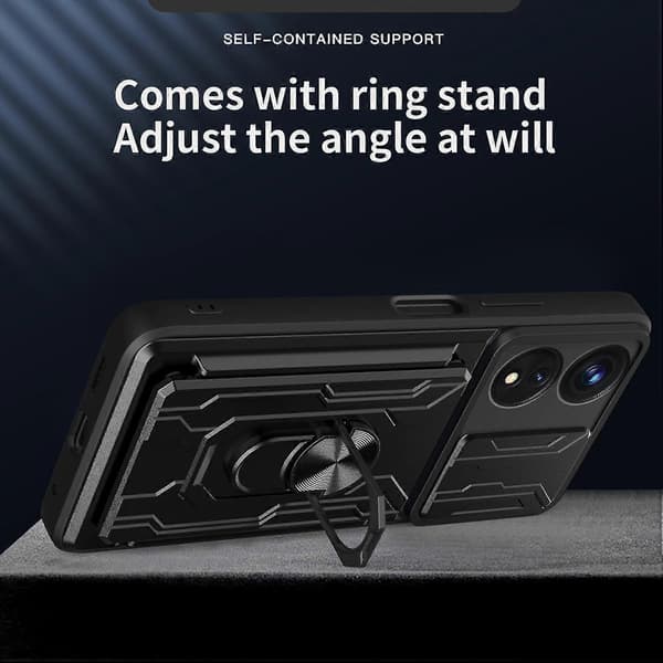 For Oppo A78 5G/A58 5G Skyvbart Kameradeksel med Støtte og Kortholder Sapphire