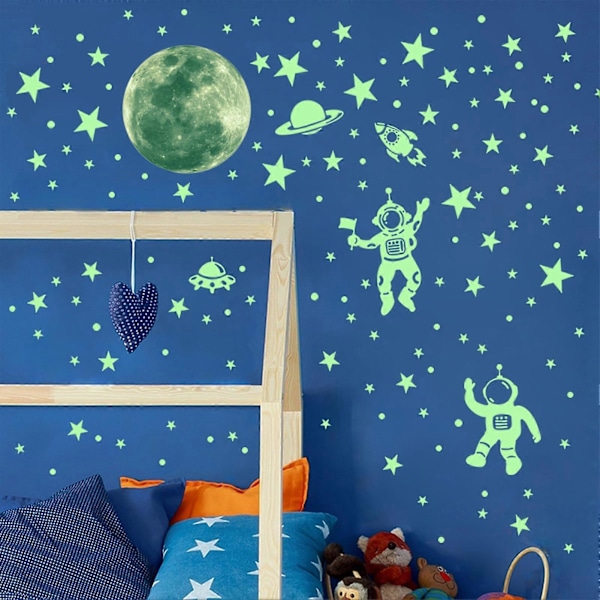 2 stk./sett Veggklistremerker Avtakbare Attraktive Enkle å feste Ripebestandige Langvarige Dekorative PVC Selvlysende Astronauter Veggklistremerker Livin