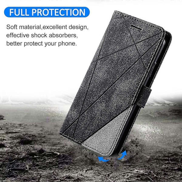 Plånboksfodral för Samsung Galaxy Xcover 5 Linjer Präglat PU Läder Telefonskal Black
