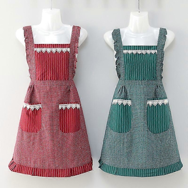 2 st Modeförkläden i bomull för kvinnor, Vintage Matlagnings Retroförkläde/