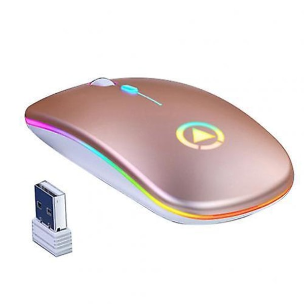 LED Bakgrundsbelyst Uppladdningsbar Trådlös Tyst Mus Gamingmus Rose Gold