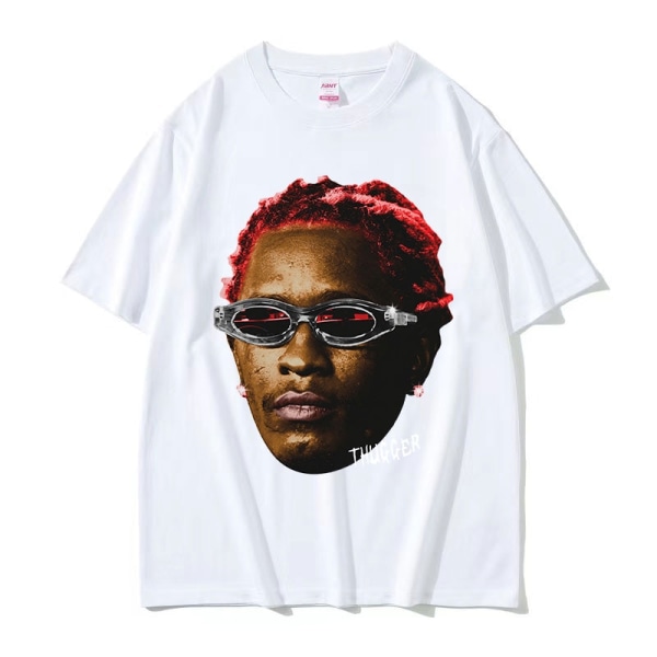 Rappare Young Thug Thugger Röd Vintage Grafisk T-shirt Herr Dam Hip Hop Street Tee White XL