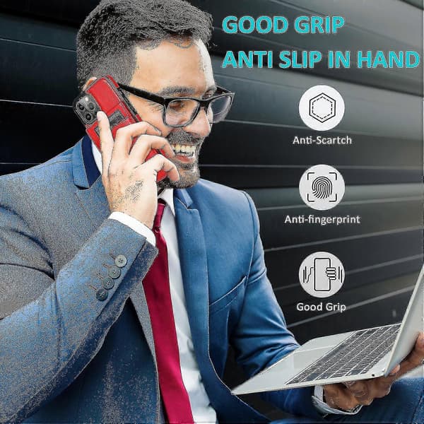 Simpel Business Stil PU Læder Etui Til Iphone 14 Pro Max Med Kortholder Red