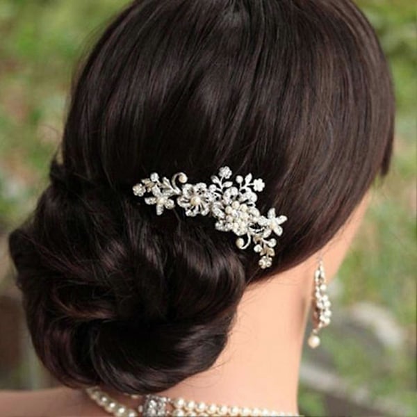 Rhinestone Faux Pearl Indlagt Blomst Hårkam Hårnål Brude Bryllupstilbehør Qinhai
