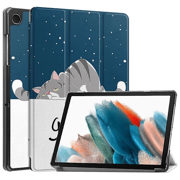 För Samsung Galaxy Tab A9+ Trefaldigt Ställ Tablet Fodral PU Läder Mönstertryck Smart Skyddande Omslag Cat