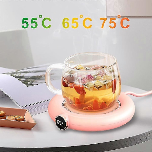 Bærbar USB kaffekopvarmer med automatisk slukfunktion, elektrisk drikkevarevarmer, gaver Pink
