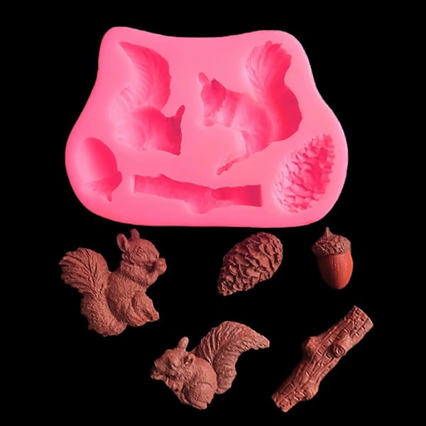 Kageform Fødevaregodkendt Non-stick Høj Temperaturbestandighed Tredimensionel Genanvendelig Dekorativ DIY 3D Egern Fyrrekogle Stub Silikone Chokolade Ba