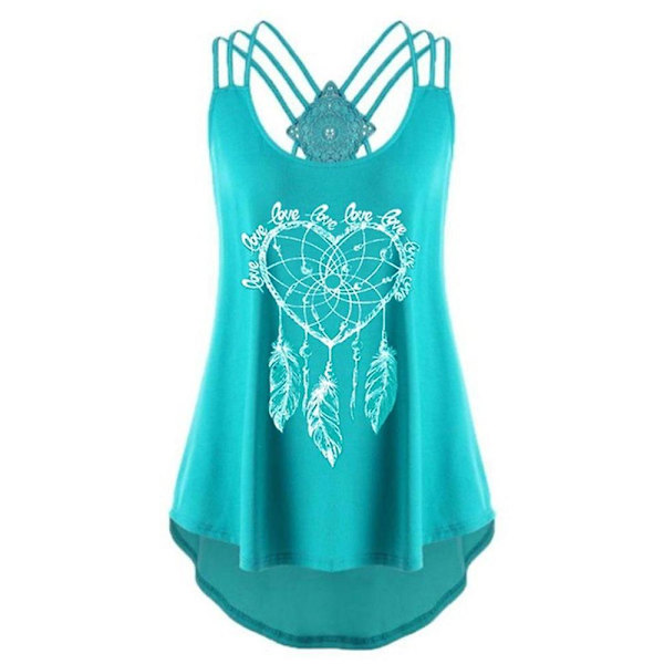 Dam Plus Size Ärmlös Tryckt Sommar Casual Väst Plisserade Linnen Toppar Blus Green 4XL
