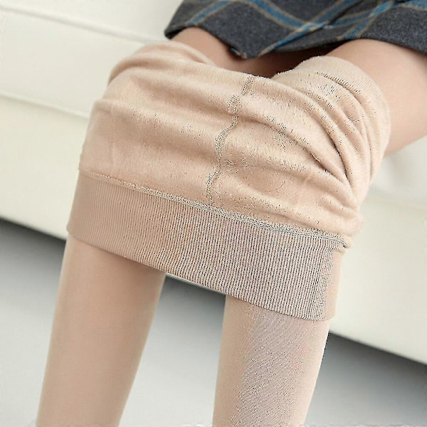 Varme tights for kvinner, vinterstrømper for strømpebukser, pluss størrelse fleece, varme termiske thermo wrap, svarte forede leggings, tykk kasjmir Beige