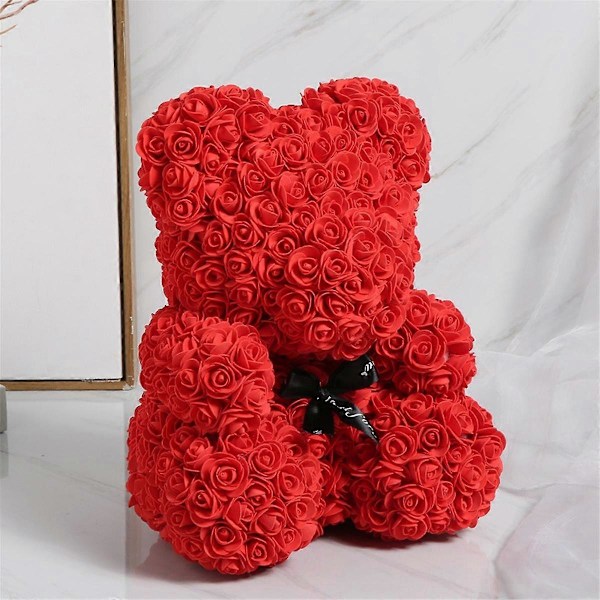 Konserverad Blombjörn Docka Pe Alla Hjärtans Dag Present Ornament Krambjörn 25cm Skum Blomma Ros Björn Gåva-A