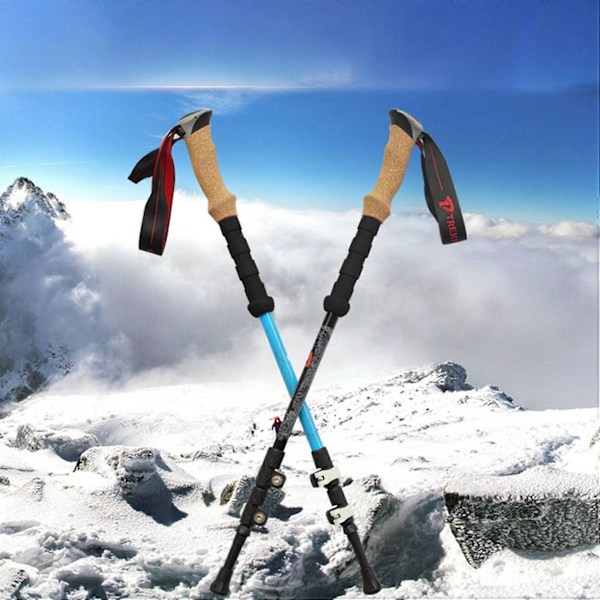 Teleskopisk Justerbar Carbon Kork Udendørs Vandrestav Trekking Stang Ultralet Klatrestav Sort