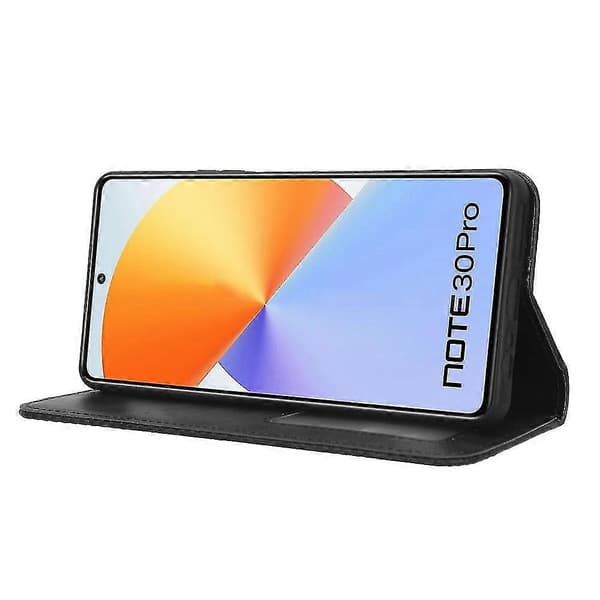 Til Infinix Note 30 Pro 4G X678B Magnetisk PU Læder Etui Flip Standpung Telefon Cover Black
