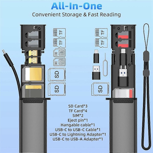 13 i 1 USB Typ C OTG Adapter Multifunktionell Datakabel SIM KIT TF-Kort Minnesläsare Förvaringsfodral Hållare