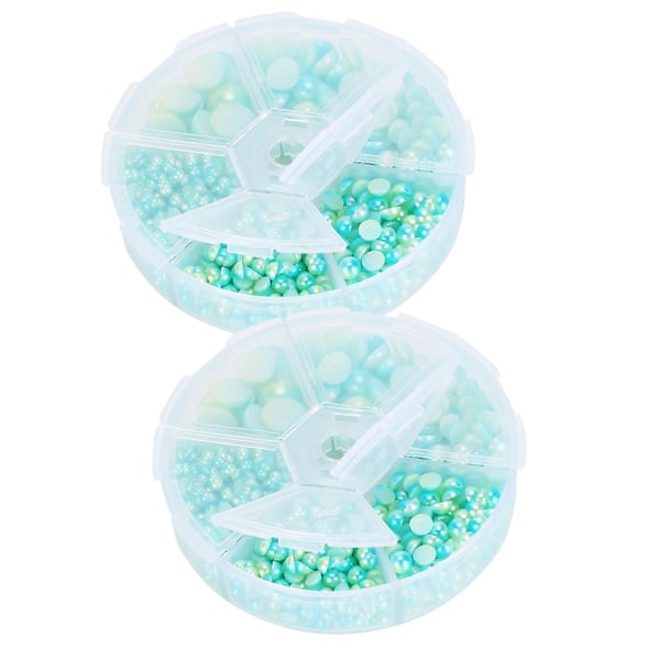 2 Æsker Gradient Imitation Perle Halvcirkelformede Ikke-porøse Flad Bagside Dekorative Tilbehør til Tøj DIY (GulGrøn)