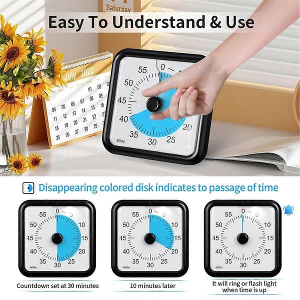 Stor visuell timer for klasserom med valgfrie varslingsmoduser, 60 minutters overdimensjonert visuell nedtellingstimer for barn og voksne