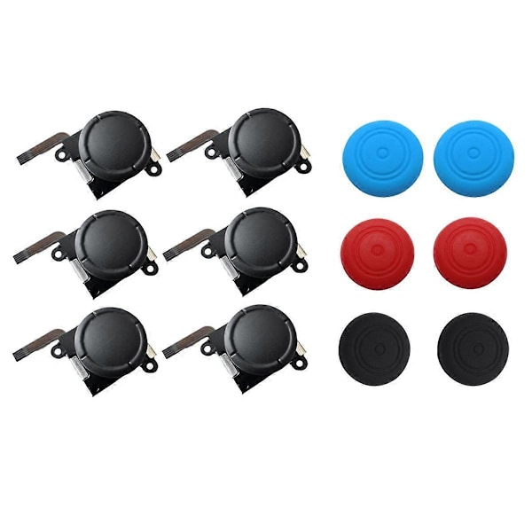6 stk. Joystick+Joystick-hette for 3D Analog Thumb Joystick Joycon Kontroller Reparasjonsverktøy