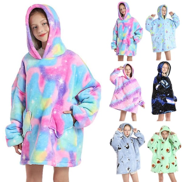 Filt Luvtröja Fleecefodrad Varm Sherpa Stjärnfickor Överdimensionerade Loungewear Nattkläder För flickor Pojkar Tonåring Tie Dye