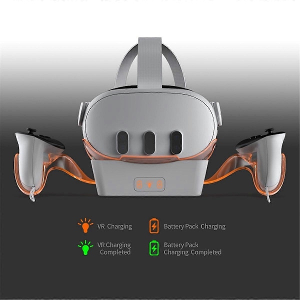 Ladebase for 3 VR-headset Ladestasjon Håndtak Belyst Multifunksjonell Stand Lader