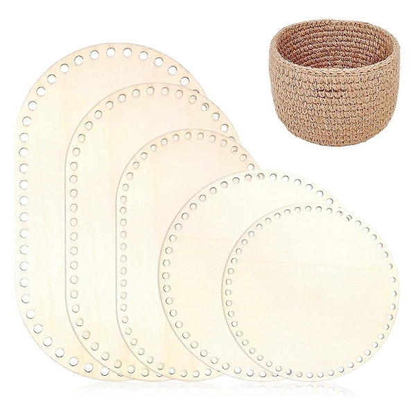 5 STK Trekurvbunn, 5 Størrelser Oval Sirkel Blank Solid Heklekurv Trebase for DIY Kurvhåndverk Vevetilbehør