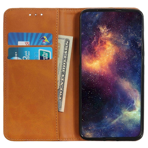 För Xiaomi Redmi 13c Fodral Delat Läder Magnetiskt Autoabsorberande Telefonskal Brown