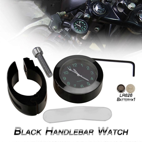 Motorsykkelstyreklokke, Universell Vanntett Motorsykkelstyre Monteringsklokke Urstyre black