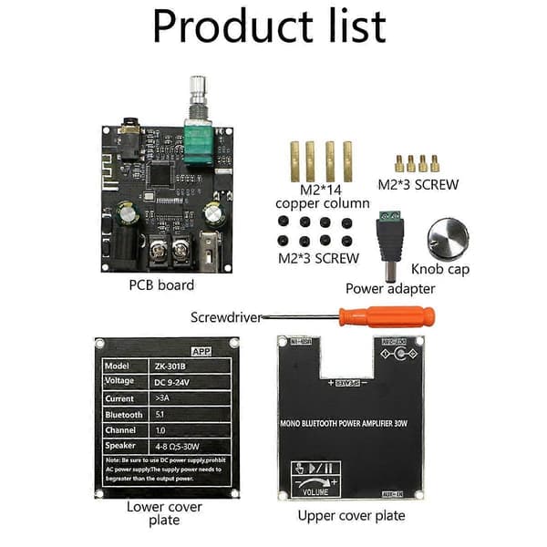 ZK301B Mono 30W BT5.3 Digital Ljudförstärkarmodul Stöder True Wireless TWS med APP DIY Enkel Monoförstärkarbräda