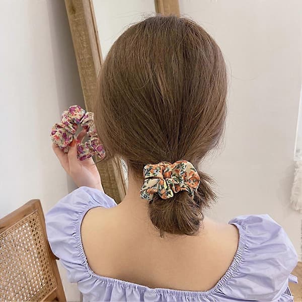 3 st Kvinnor Blommig Tyg Elastisk Hästsvanshållare Scrunchy Hårrep Accessoar Qinhai