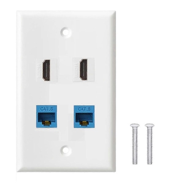 4 Port Veggplate, 2 Port Cat6 Ethernet Hunn til Hunn + 2 Port -Kompatibel Hunn til Hunn Veggplate