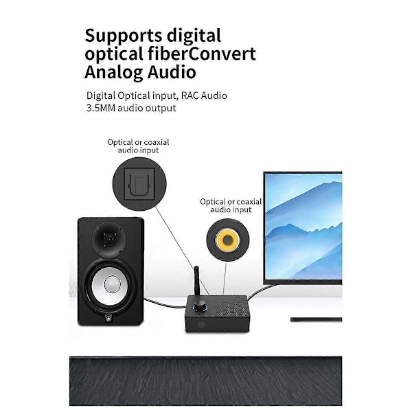 HIFI 5.4 Bluetooth Receiver Digital til Analog Digital til Analog Fjernbetjening Koaksial Konverter Adapter