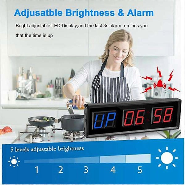 Gym Timer, LED Intervalltimer Digital Nedtelling Veggmontert Klokke Fitness Timer, Sifre Ned/Opp Klokke