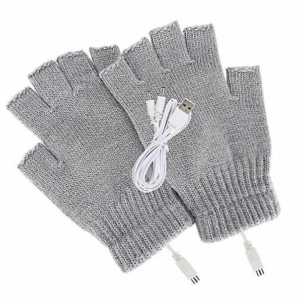 Winter Working USB Heated Gloves Thermal Hand Warmer Gloves Full & Half Finger Grey