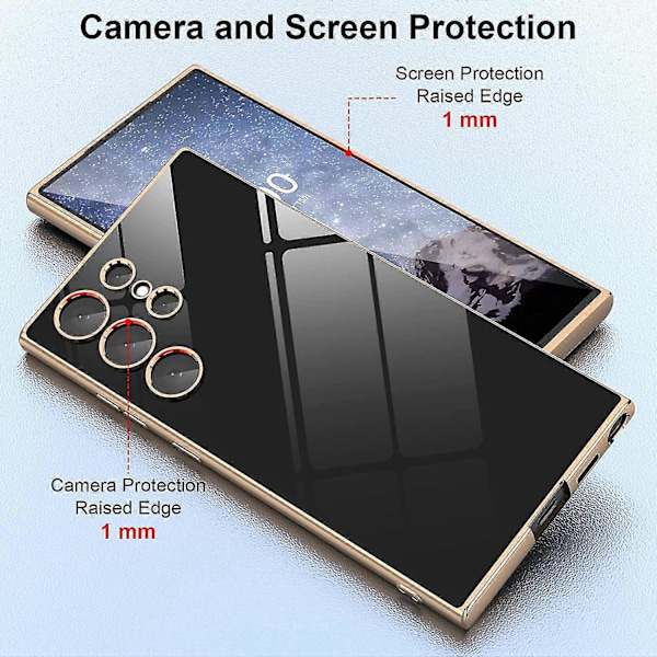 Suunniteltu Samsung Galaxy S23 Ultra -kotelolle, ylellinen kullattu suojus korotetulla reunapuskurilla, silikoninen iskunkestävä puhelinkotelo, täysi pudotussuoja pehmeä TPU Black