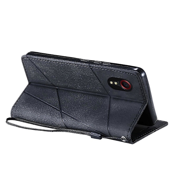 Plånboksfodral för Samsung Galaxy Xcover 5 Linjer Präglat PU Läder Telefonskal Black