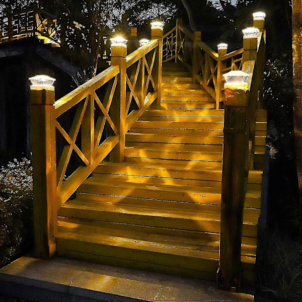 Solcelle Stolpehatt Lys Utendørs: 8 Pakk Lyse 2 Moduser Led Solcelle Gjerde Dekkslys For 3.5x3.5 4x4 4.5x4.5 5x5 Tre Stolper 2 Pack
