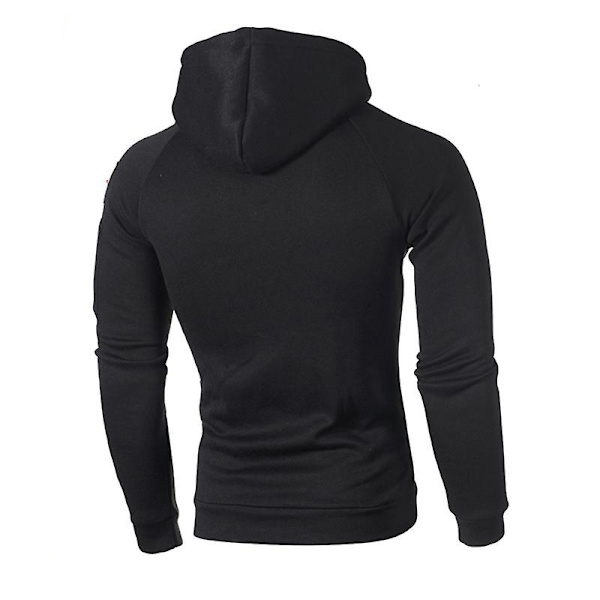 Herr Zip Neck Fleecefodrad Hoodie Tröjor Pullover Vinter Varm Långärmad Hooded Activewear Toppar Black XL