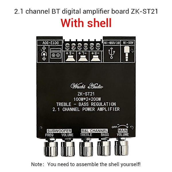 -ST21 Bluetooth Effektförstärkarkort 2.1 Kanal 2x100W+200W Subwoofer TPA3221 Digital Förstärkarmodul med Hölje