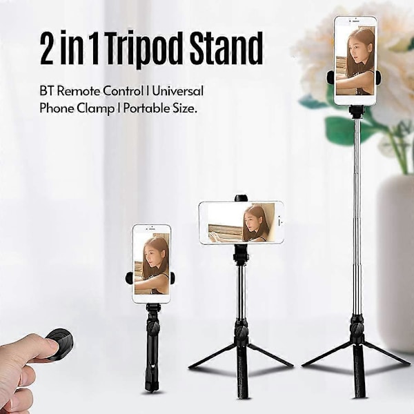 Udtrækkeligt Tripod Stativ med Bluetooth Fjernbetjening 360 Graders Rotation Velegnet til Selfie Videooptagelse Live Broadcast